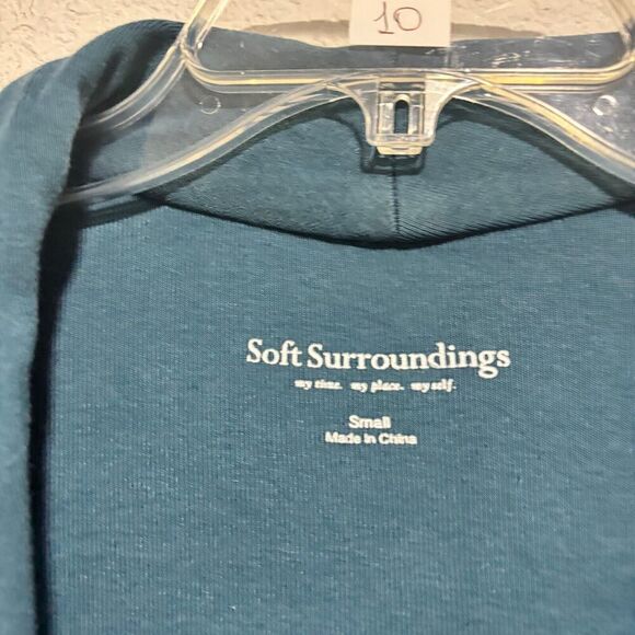 Soft Surroundings Fringed Jacket Small Teal Blue Mid Length Cotton Button Front - Picture 3 of 7